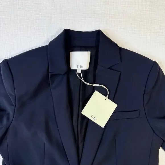 Tibi Tropical Wool Marlon Blazer Navy Cutout Sleeve Tailored Women's 6 NWT - Picture 10 of 16